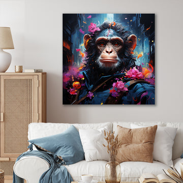 Floral Monkey warrior - Monkey Canvas Wall Art